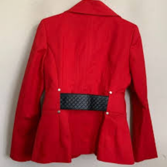 Zara Woman Blazer Jacket Red Tailored Wide Faux Leather Belt Snap Lined Size 4 - Picture 2 of 4
